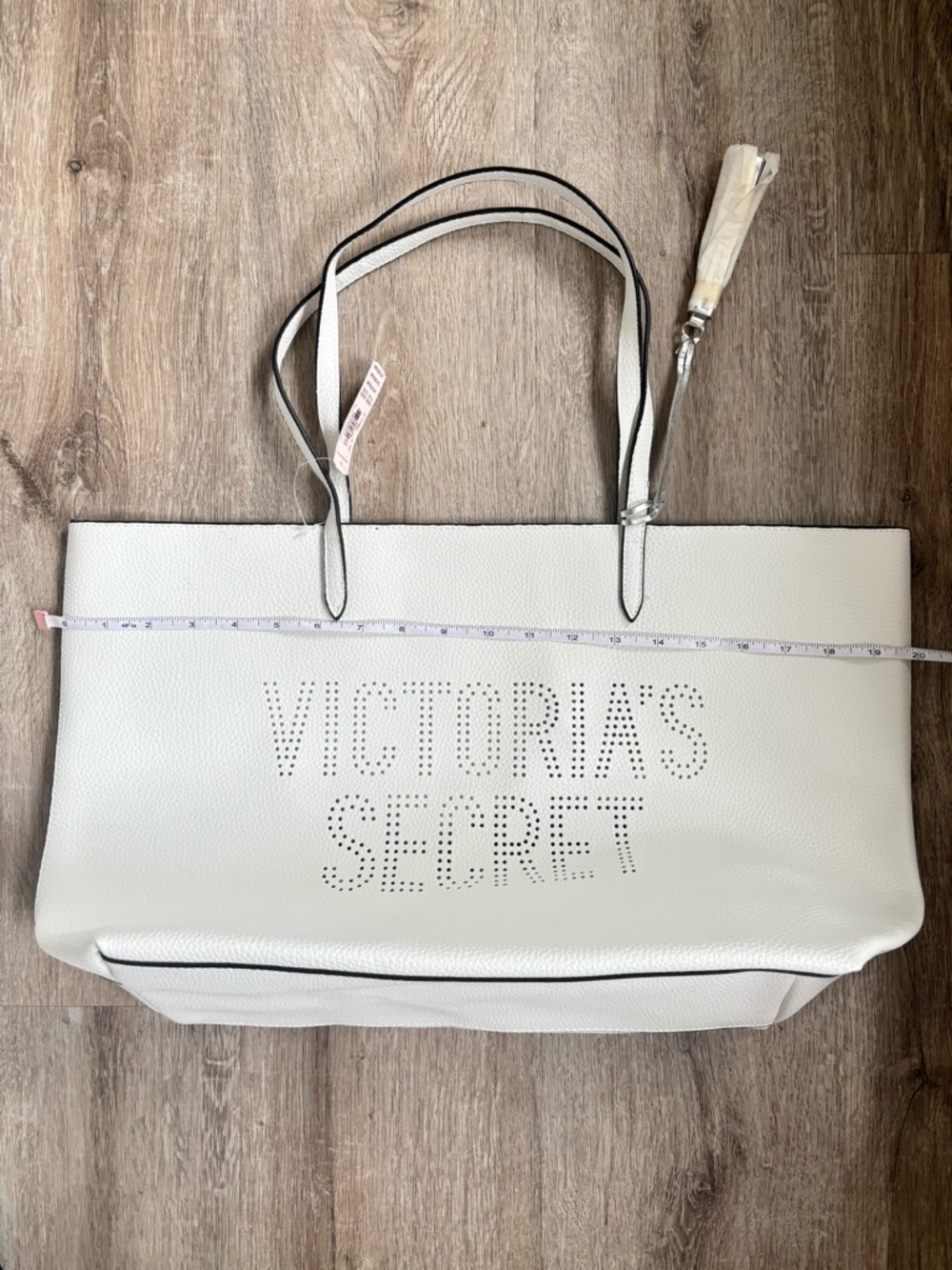 Victoria's Secret White Perforated Logo Tote with Tassel beach o every day bag - Picture 6 of 12